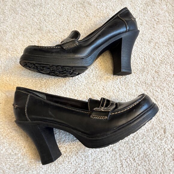 Y2K Mudd Black Platform Loafers Chunky Heel Penny-Style Slip-Ons 2000s Retro - Picture 2 of 7